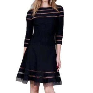 Tadashi Shoji Illusion Stripe Bateau Neckline Knee-Length Dress SZ XS